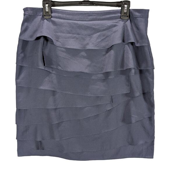 August Silk Skirt Womens 12 Asymmetrical Tiers Ruffles Blue Polyester Short - Picture 2 of 10